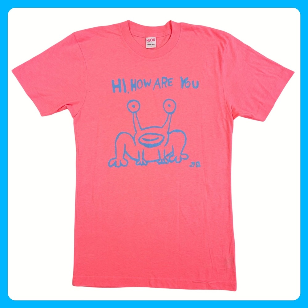 American Apparel "Hi How Are You" Shirt Women's S Neon Pink Daniel Johnston USA
